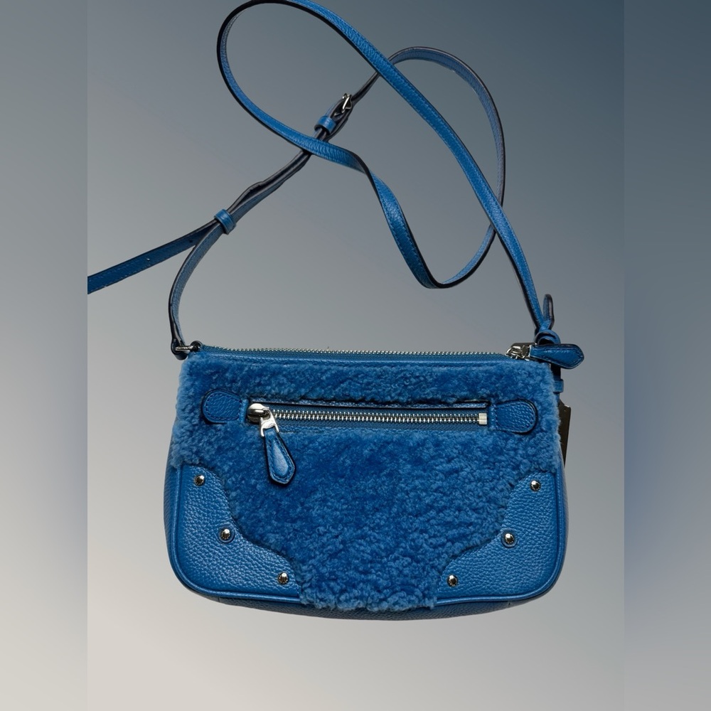 Coach NWOT Ryder Shearling Pouchette, Peacock Blue & Coach Dust Bag